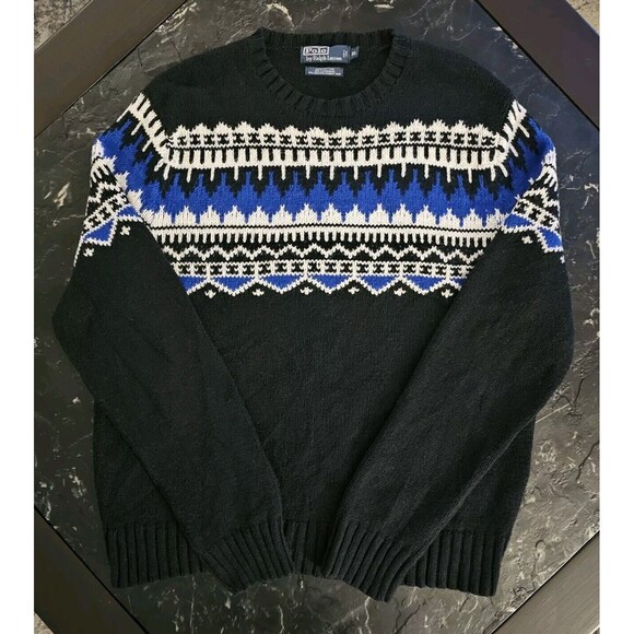 Polo Ralph Lauren Vintage 90s Cashmere Angora Fair Isle Sweater Nordic Mens XL - Picture 1 of 5